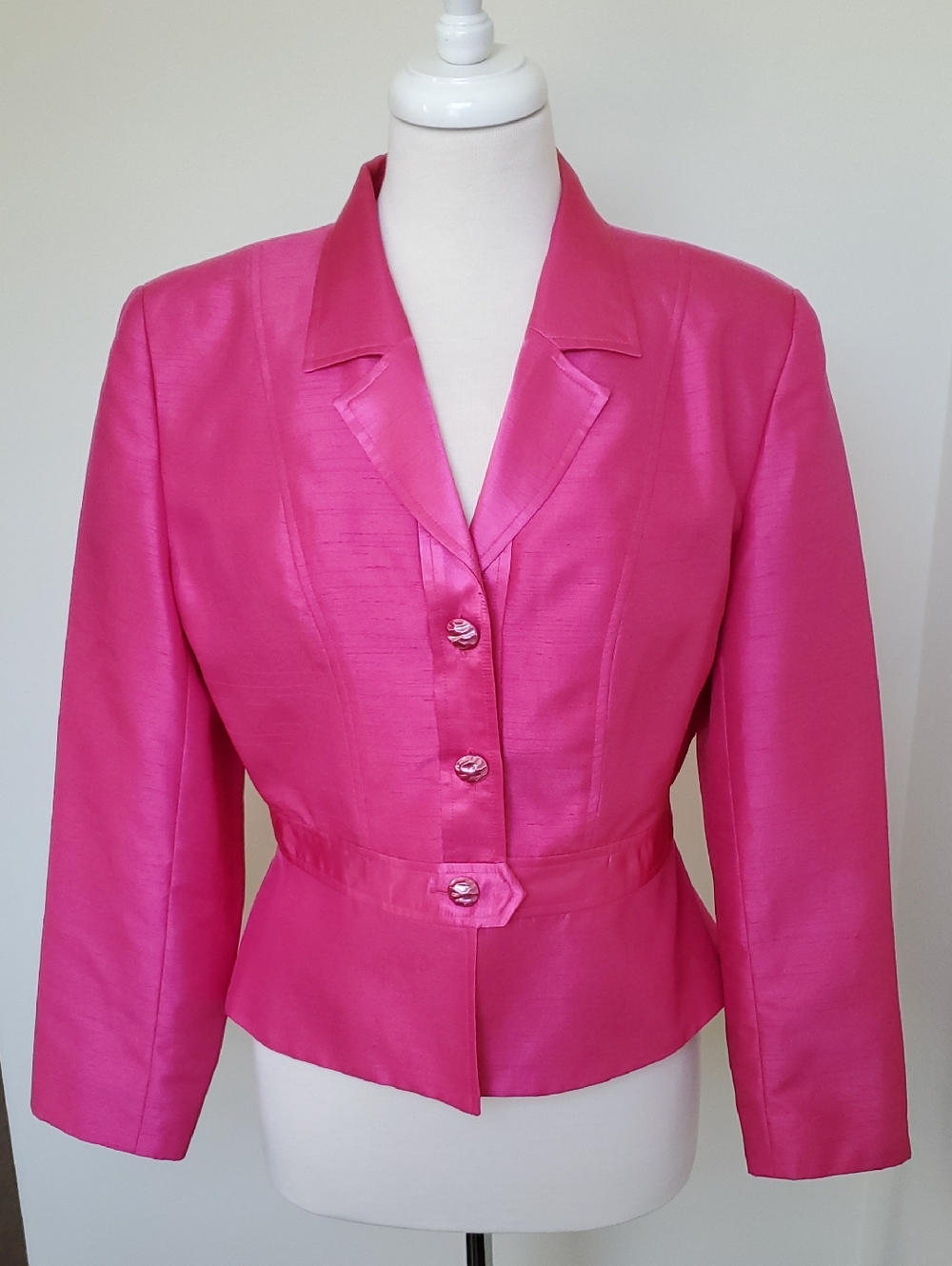 Cache Fitted Blazer In Hot Pink Shantung Size 8